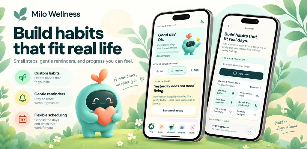 Milo Wellness: custom habits, gentle reminders and flexible scheduling